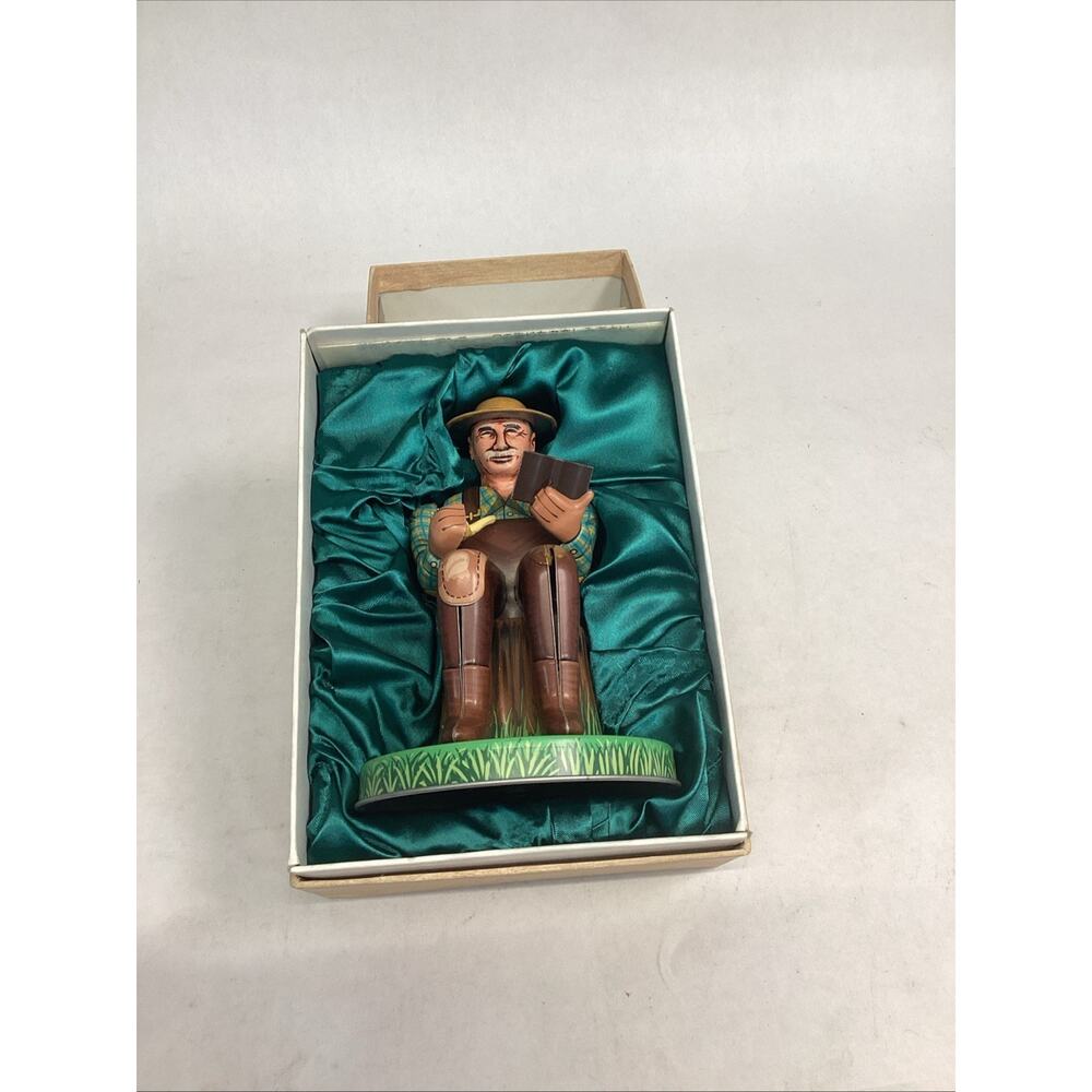 Alps Tin Toy Farmer Smoking Pipe from Japan Antique Collection Tin Club W/ Box